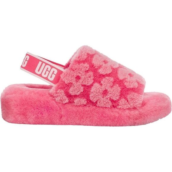 UGG Fluff Yeah Slide Poppy Strawberry Sorbet Sheepskin size 10 Pink Sandals Slip - Picture 1 of 12